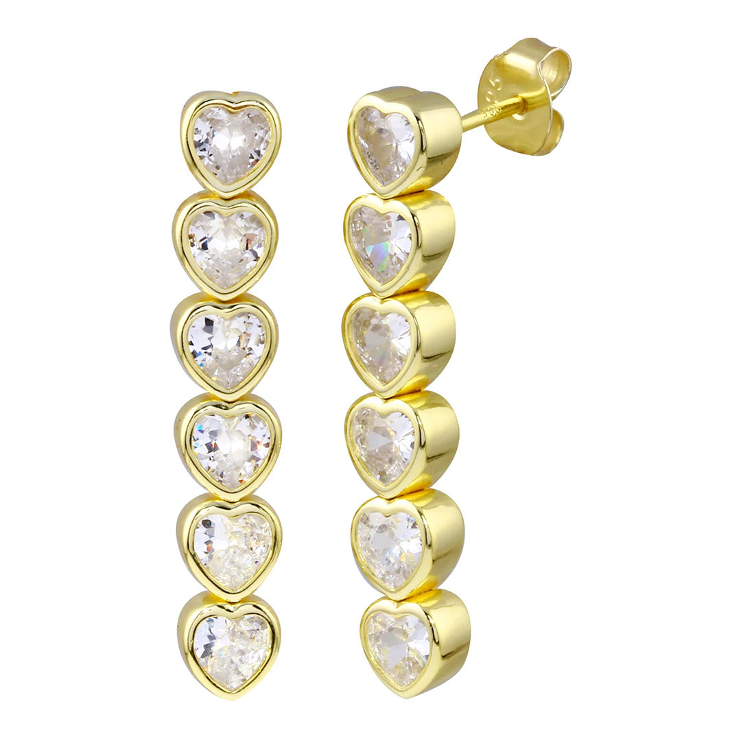 Bezel Heart Drop Down Earrings