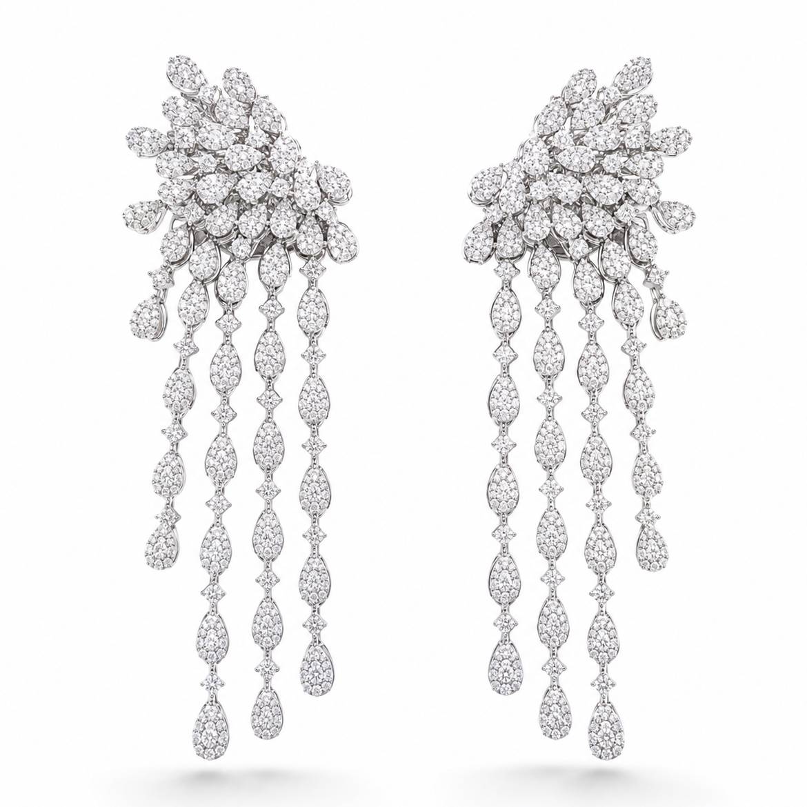 Aretes Plateados Celina zirconia - Diseño Cascada