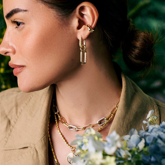 Cadena dorada Pave link paperclip