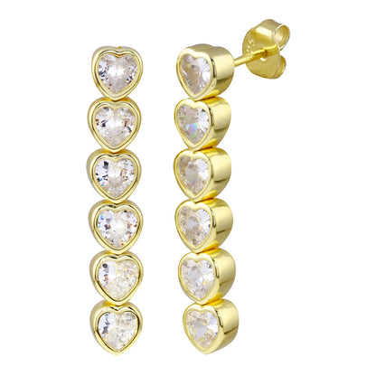 Bezel Heart Drop Down Earrings