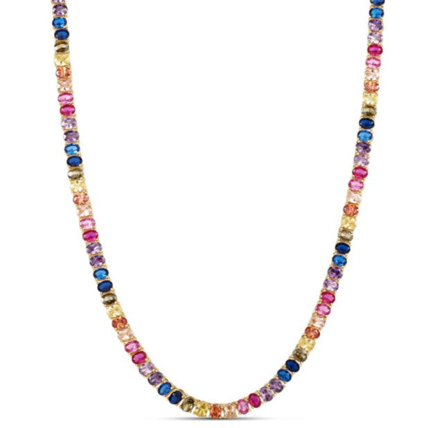 Collar Tennis rainbow ovalado grueso |Zirconia Cúbica