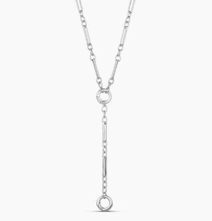 Cadena Plateada Fancy Link Push Clasp Lariat