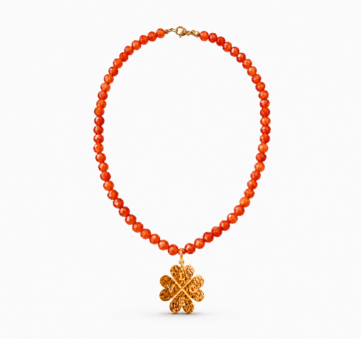 Collar Solara Cornalina |Dije Trébol LOVE