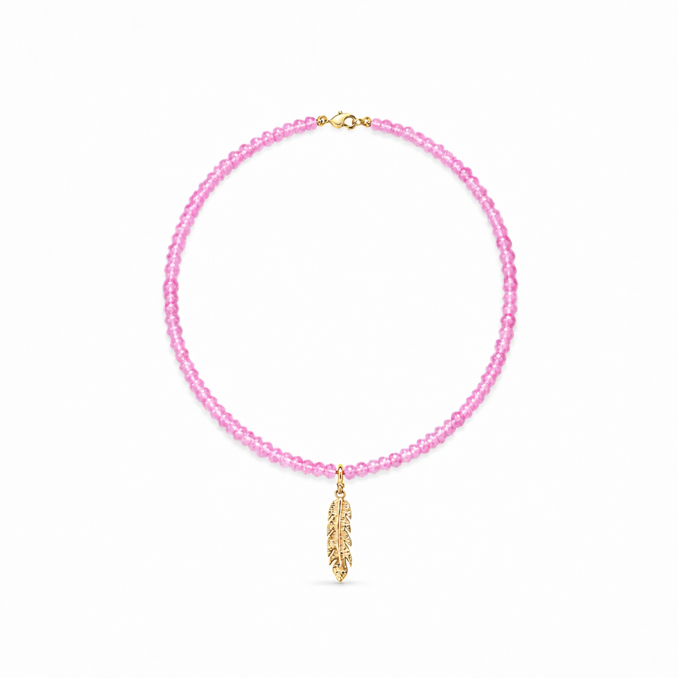 Collar Pluma Cuarzo Rosa Natural | Dije dorado