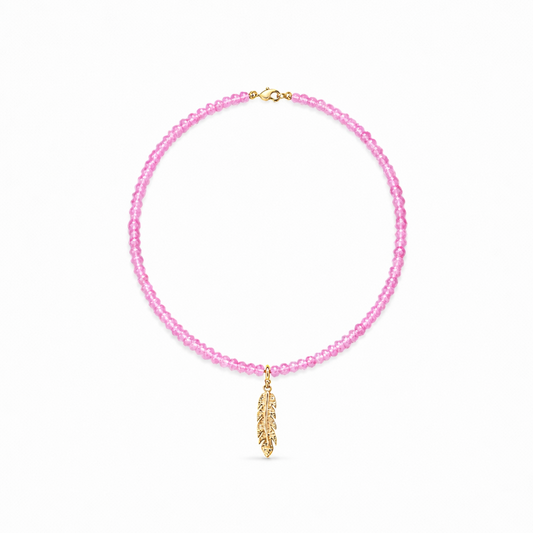 Collar Pluma Cuarzo Rosa Natural | Dije dorado