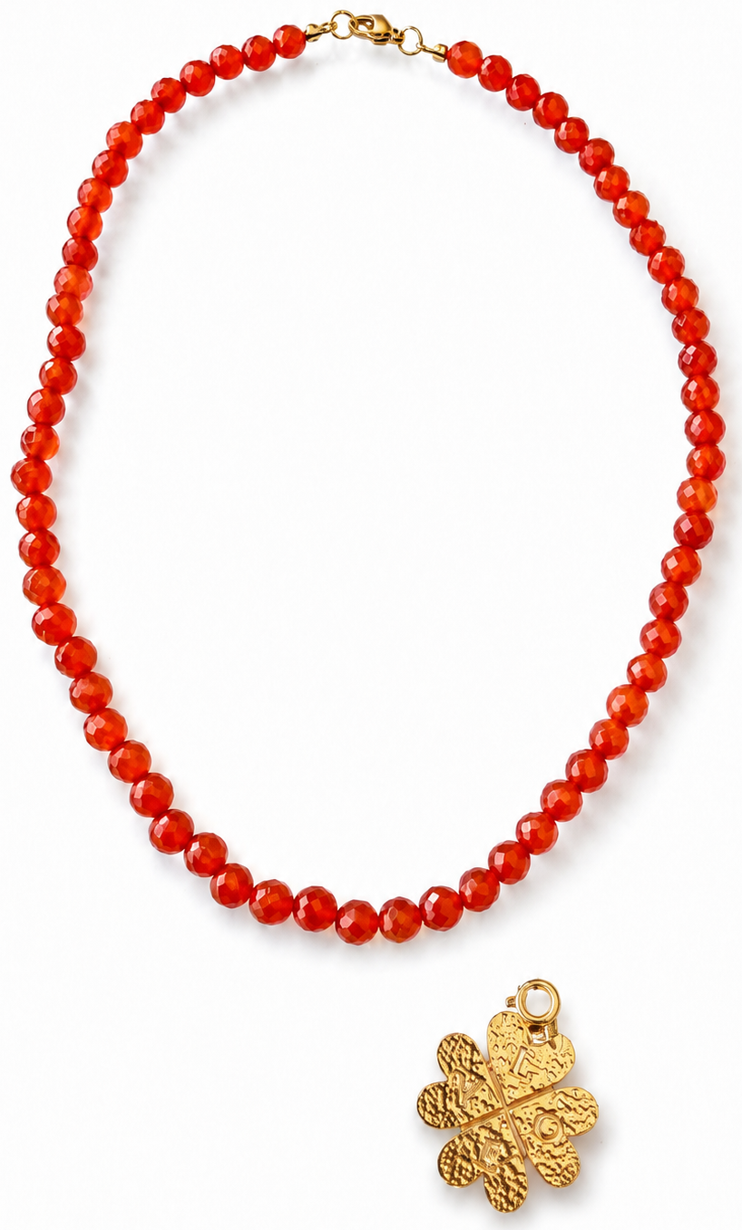 Collar Solara Cornalina |Dije Trébol LOVE