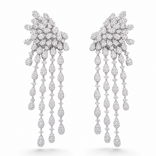 Aretes Plateados Celina zirconia - Diseño Cascada