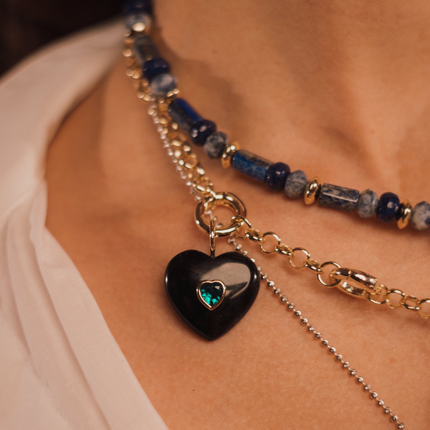 Dije Heart Gem Piedra Natural
