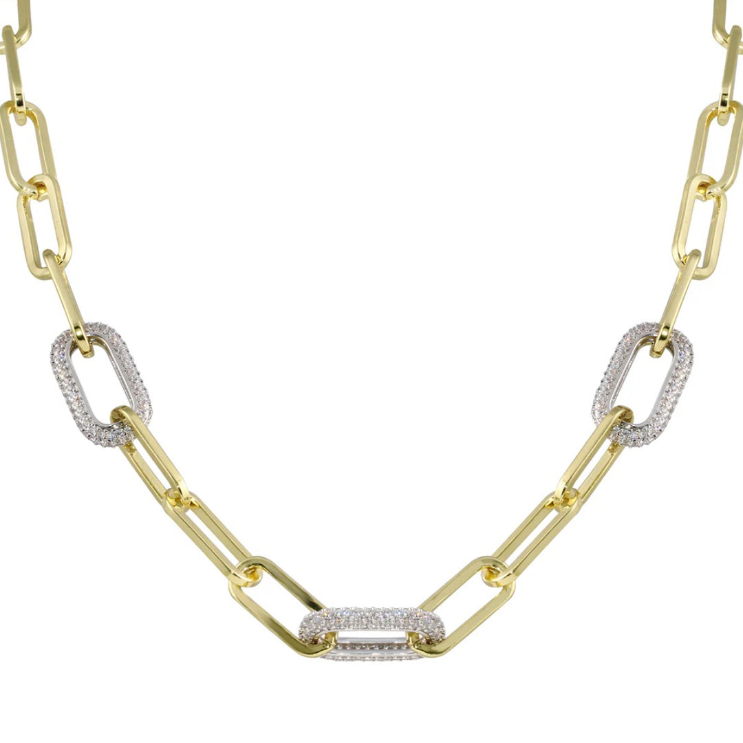 Cadena dorada Pave link paperclip