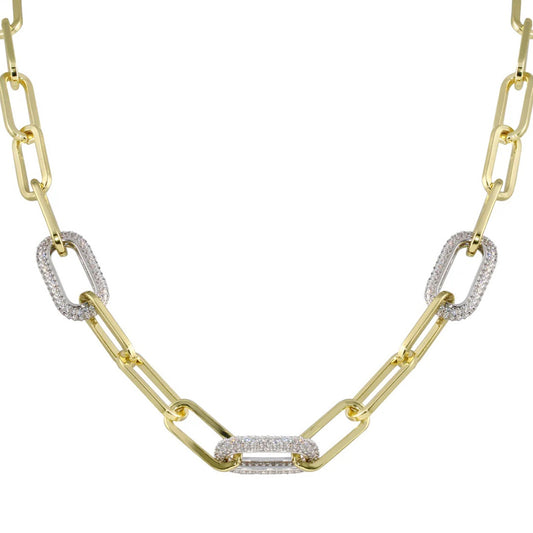 Cadena dorada Pave link paperclip