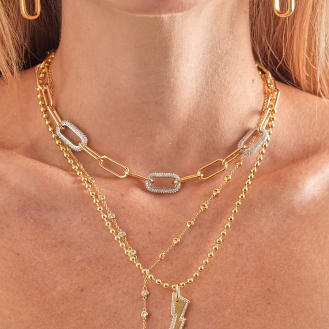 Cadena dorada Pave link paperclip